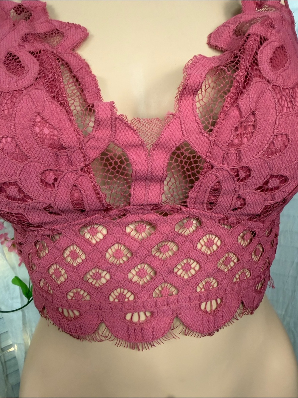 Zenana Lace Bralette Crop Top - Rose (New in bag)